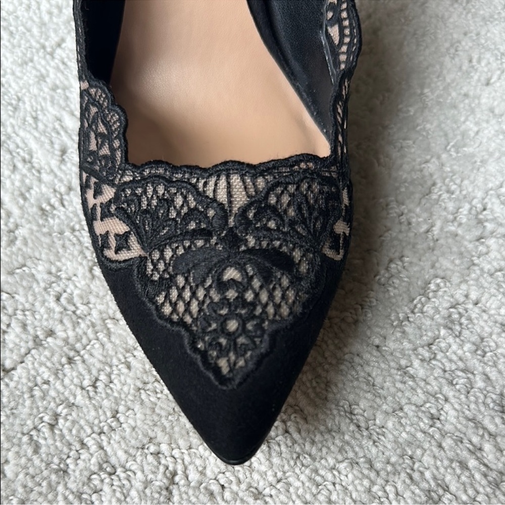 INC Black Heels with Intricate Lace Overlay - Picture 5 of 9